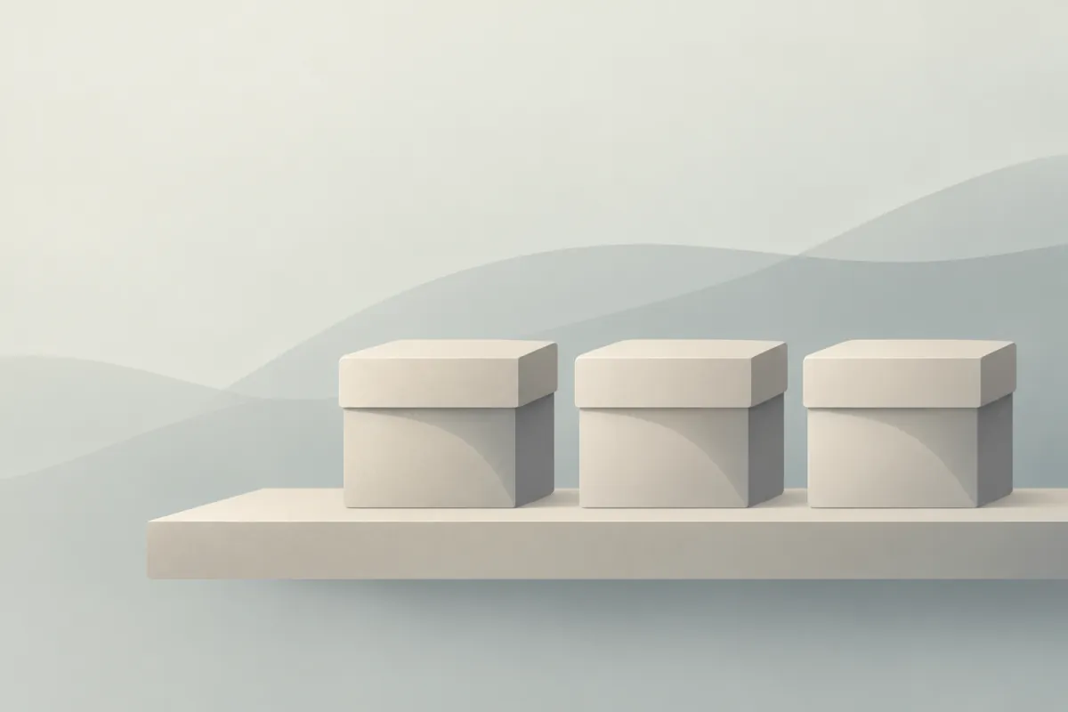 Three boxes on a shelf