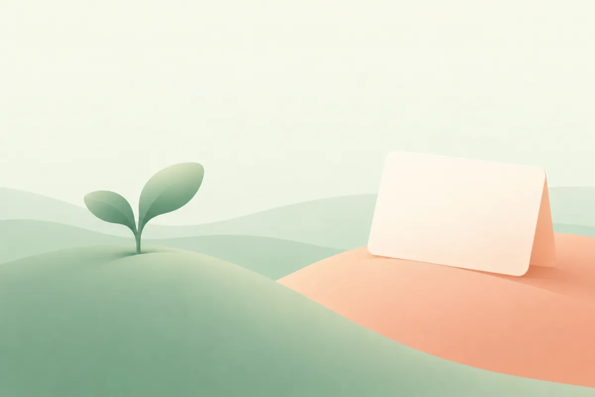 A sprout and a card on two hills