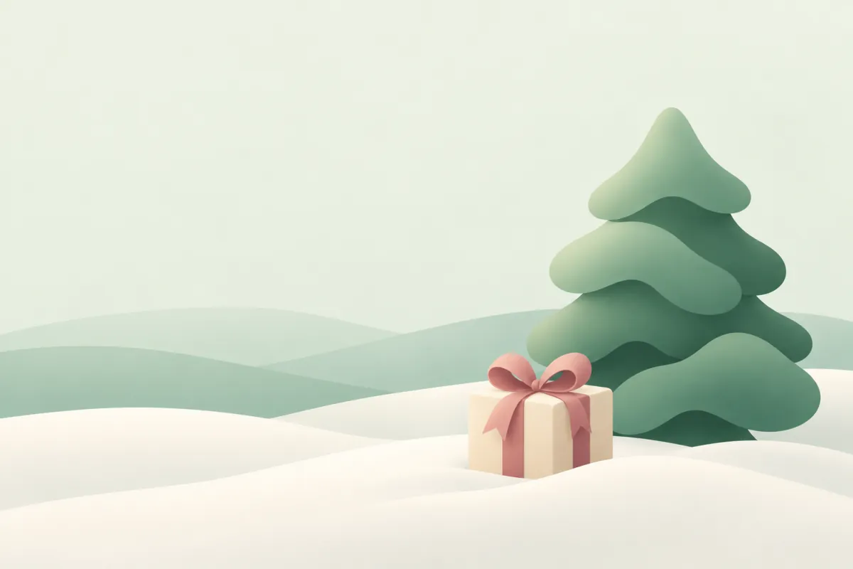 A gift beside an evergreen