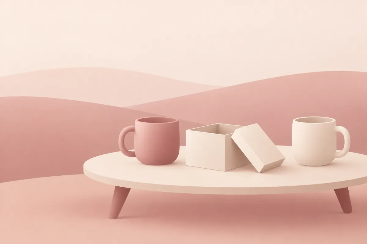 Two mugs and an open box
