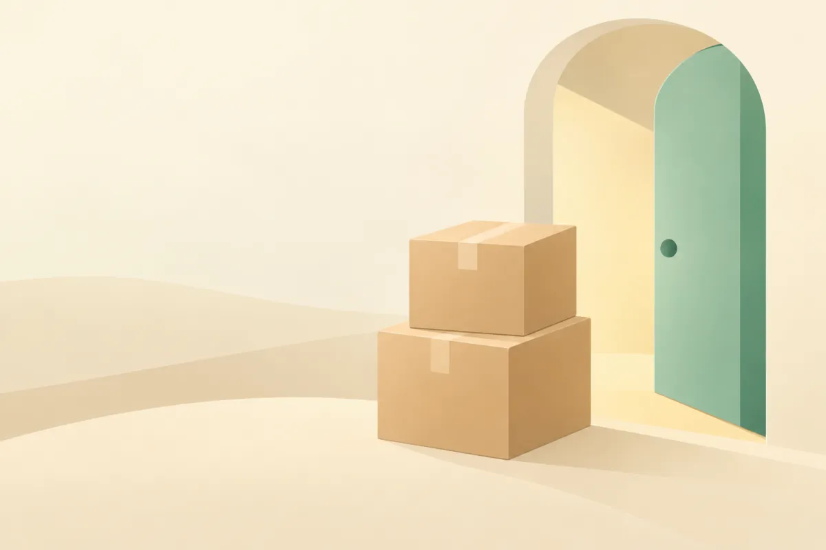 Moving boxes by a doorway