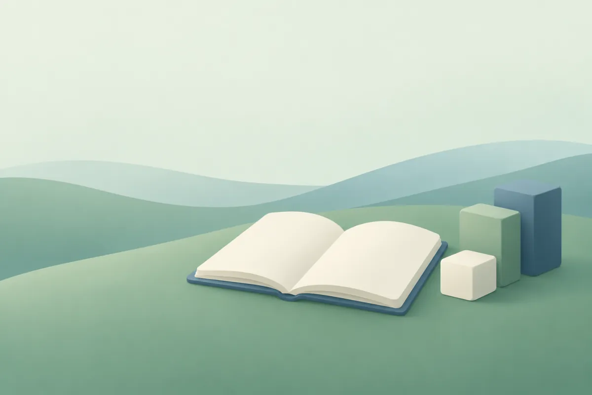 A notebook beside stacked blocks