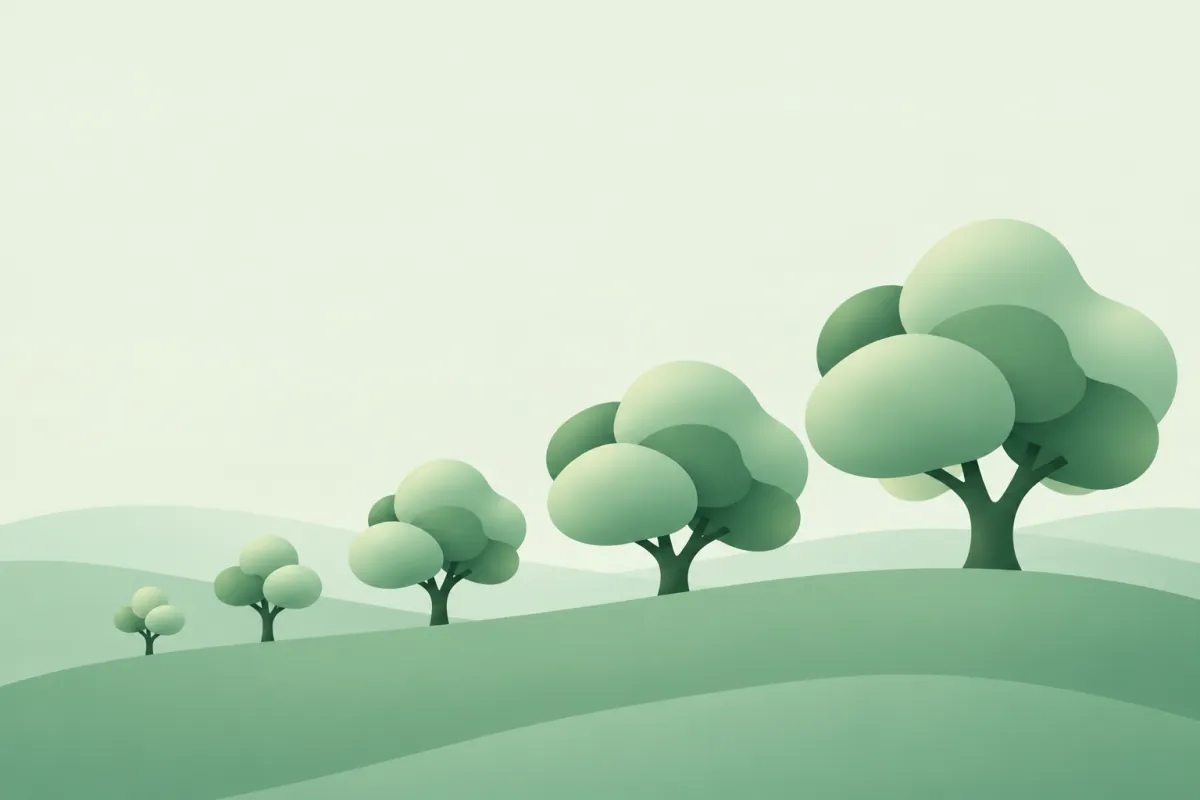 A row of trees growing larger