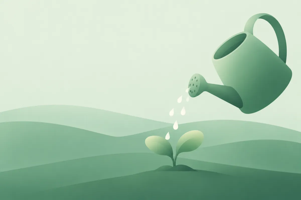 A watering can and a sprout
