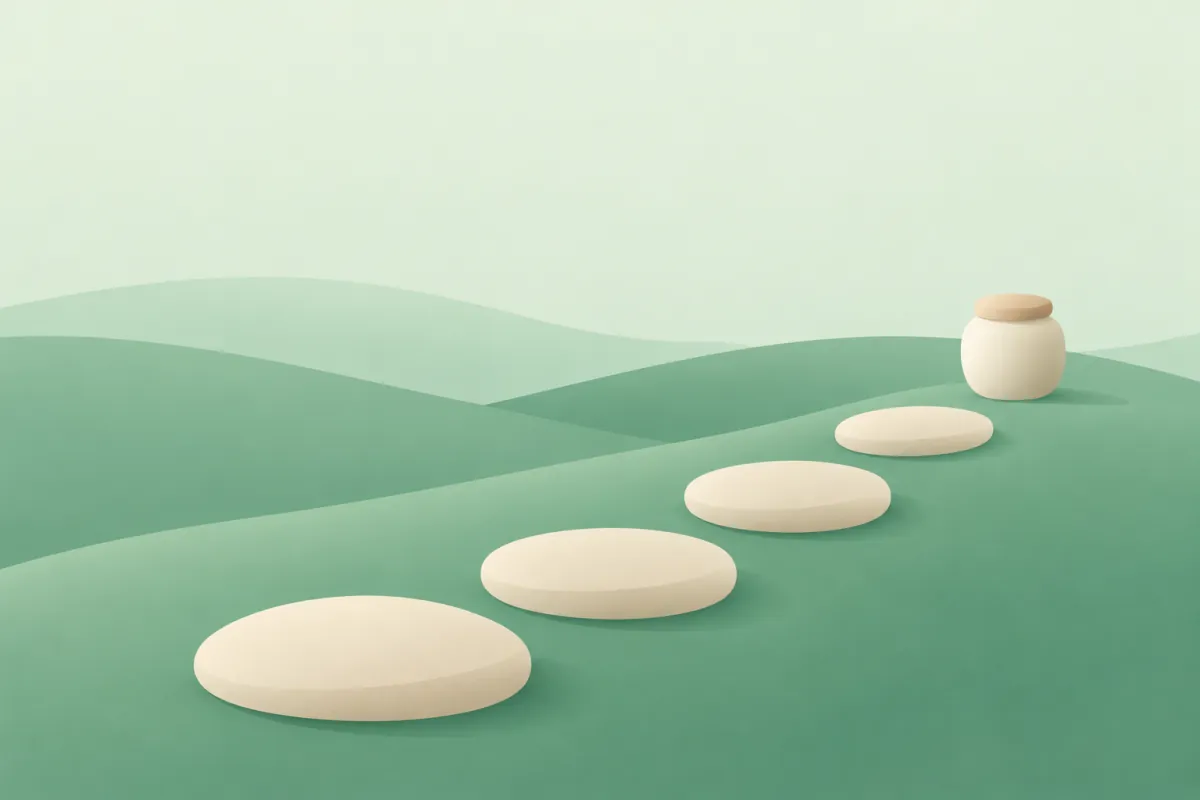 Four stones leading to a jar