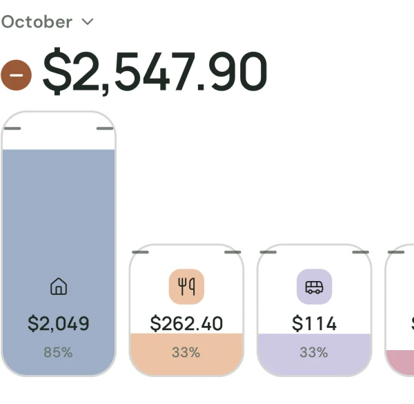 Oaktally Transactions: $2,547.90 spent in October, category bars and each purchase with who paid.